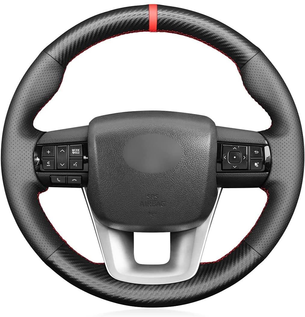 Loncky Auto Custom Fit OEM Black Genuine Leather Steering Wheel Covers for Toyota Hilux Revo